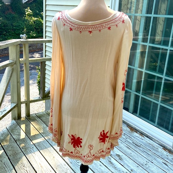 Free People Skyfall Beige & Rust Orange Embroidered Dress Size S - Picture 7 of 12